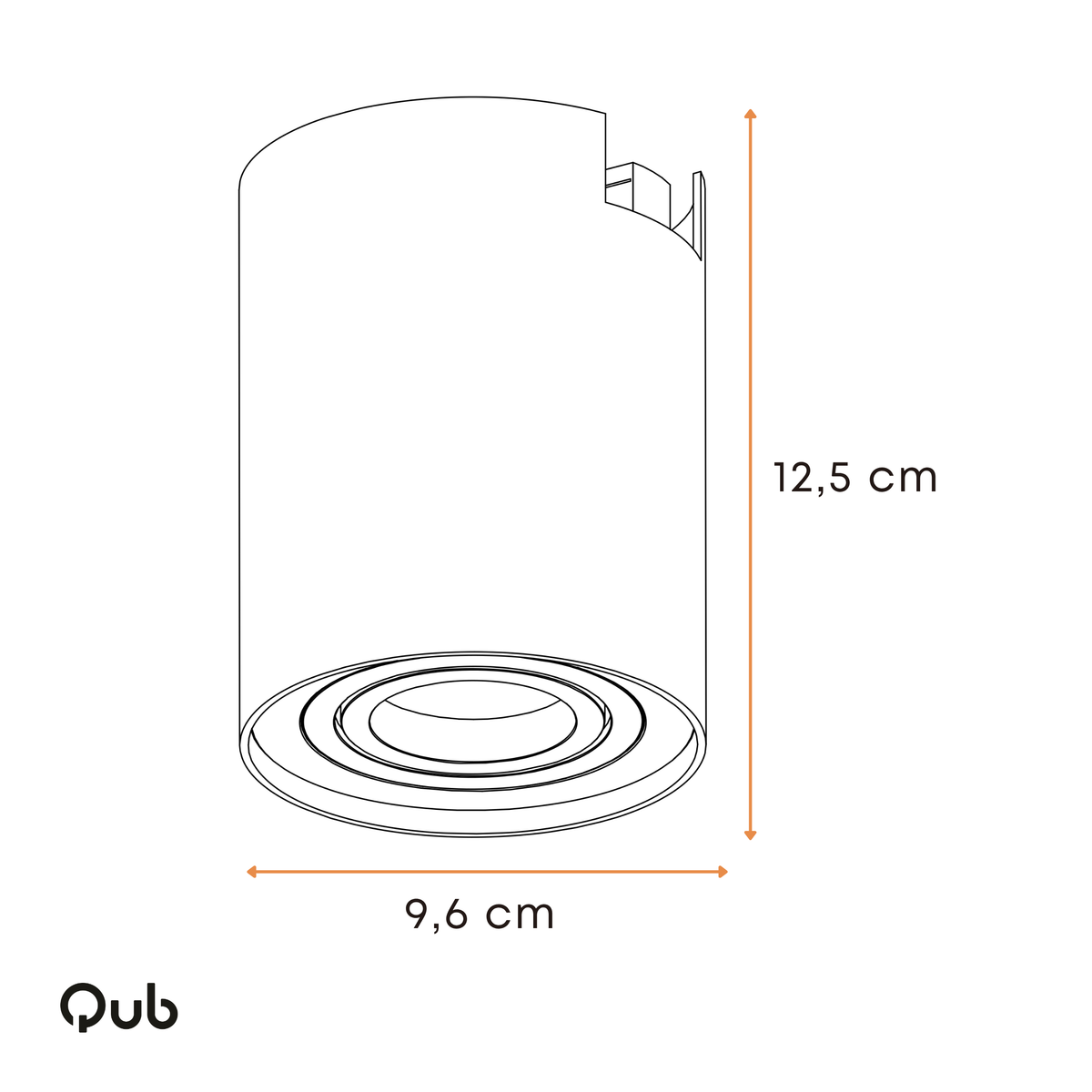 Zwarte GU10 railspot voor 1-fase rail, 12,5 x 9,6 cm