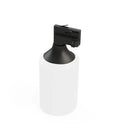 Zwarte 3-fase audio-adapter met zwarte kap op witte cilinder