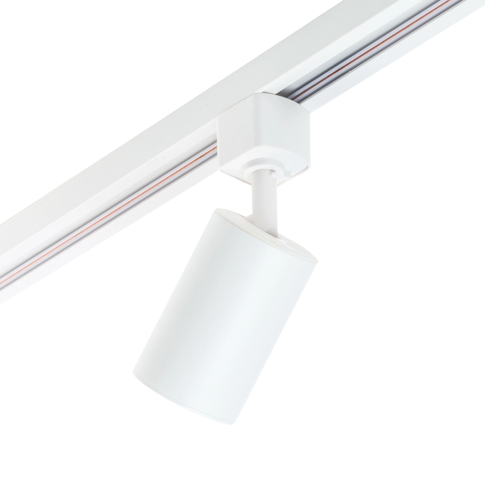 Witte hangende railspot met cilindrische kap en GU10 fitting