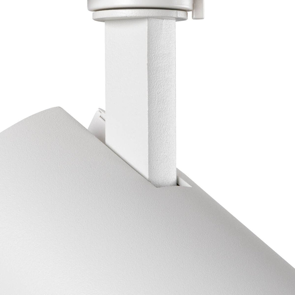 Witte LED-railspotbevestiging met spotkop en kantelbare aansluiting op rail