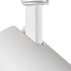 Witte LED-railspotbevestiging met spotkop en kantelbare aansluiting op rail