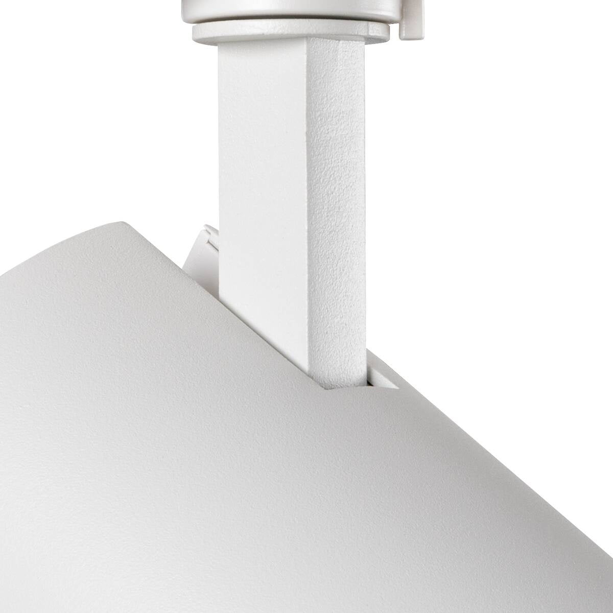 Witte LED-railspotbevestiging met spotkop en kantelbare aansluiting op rail
