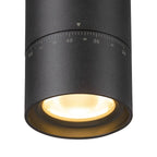 Zwarte railspot met warmwitte LED-lamp en instelring met schaalverdeling