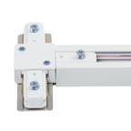 Wit T-railverbinder met open klem en zichtbare aansluitpunten en schroeven