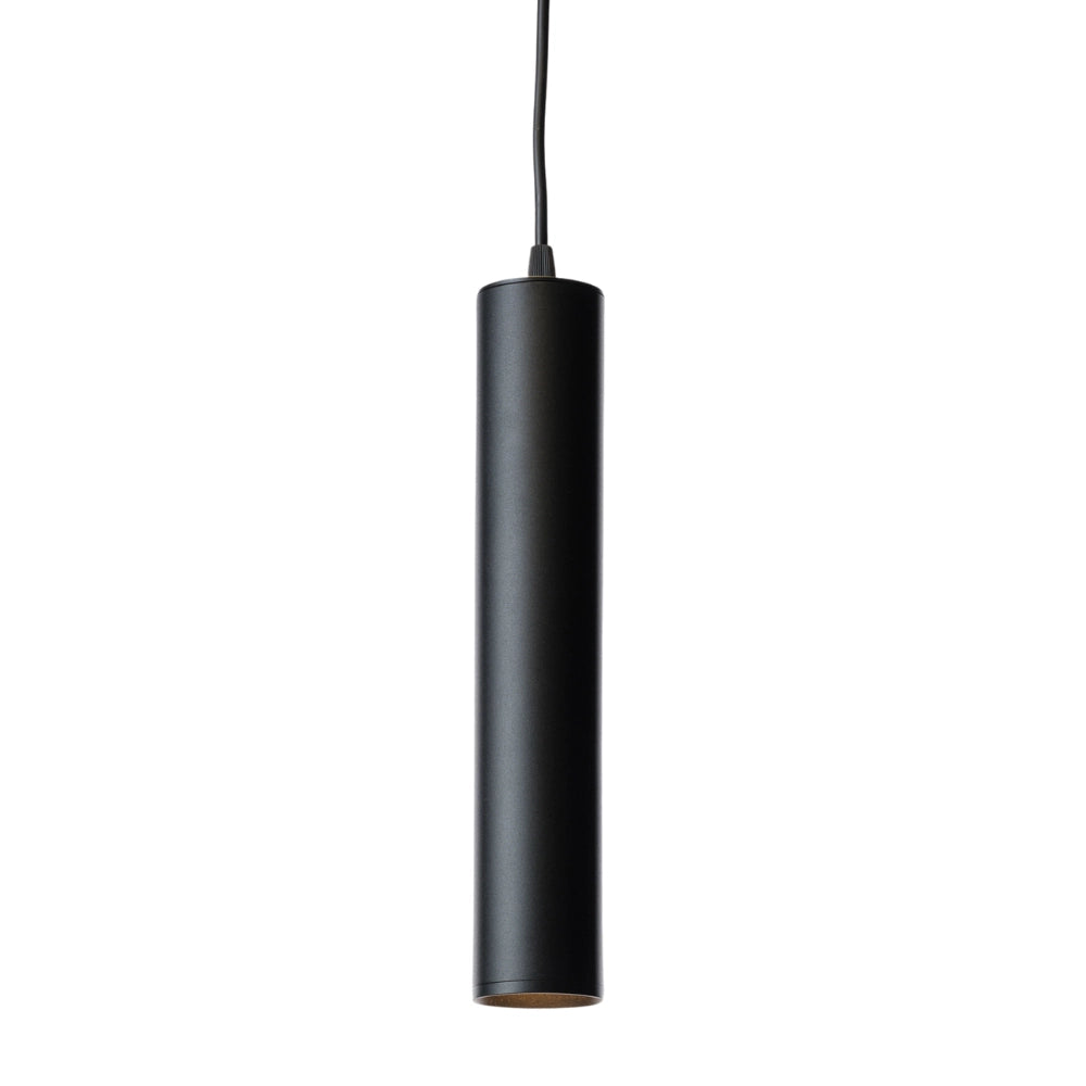 Zwarte cilindrische buishanglamp voor GU10, met kabel en open onderzijde